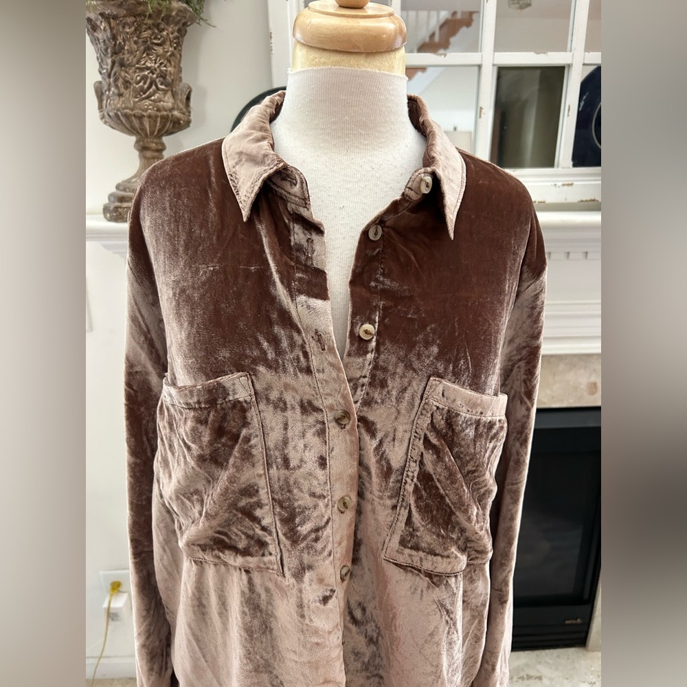 Pilcro Brown Velvet Button Down Shirt - Picture 2 of 10